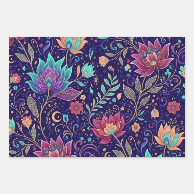 Hoja De Papel De Regalo Mystical Midnight Garden Lotus and Moon (Anverso)