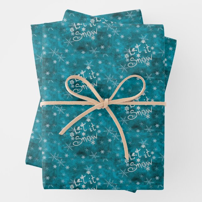 Hoja De Papel De Regalo Mystical Winter Blue Silver Snowflakes Let It Snow (In situ)