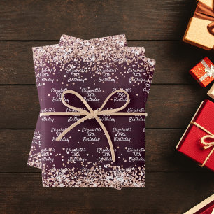 Hoja De Papel De Regalo Nacimiento burgundy rosa nombre oro elegante