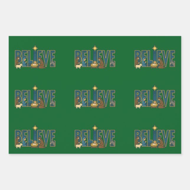 Hoja De Papel De Regalo Nacimiento cree  (Anverso)