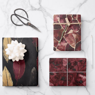 Hoja De Papel De Regalo Nacimiento de las plumas de oro rojo negro