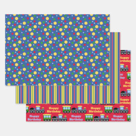 Hoja De Papel De Regalo Nacimiento del motor del tren azul y del coche de 