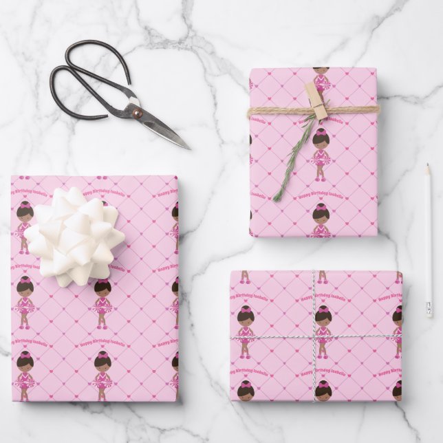 Hoja De Papel De Regalo Nacimiento Rosado del Personalizado porrista afroa (Anverso)