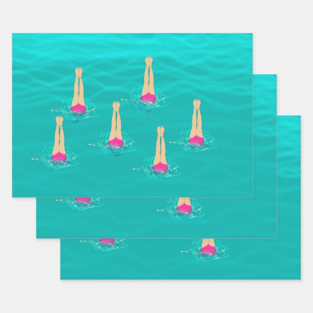 Hoja De Papel De Regalo Nadadores Artísticos Nadando Bajo El Agua (Set)