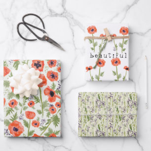 Hoja De Papel De Regalo Naranja acuarela Poppies Patrón floral