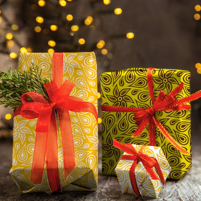 Hoja De Papel De Regalo Naranja amarillo Floral Paisley diseño moderno úni (Subido por el creador)