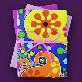 Hoja De Papel De Regalo Naranja amarillo rosa morado colorido Paisley Flor