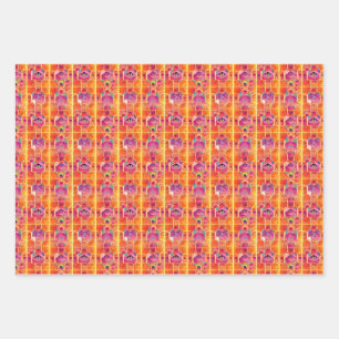 Hoja De Papel De Regalo Naranja brillante y azulejos rosados con patrón de