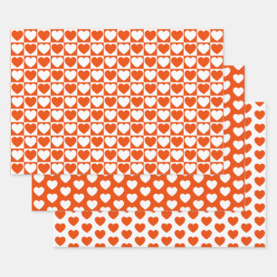 Hoja De Papel De Regalo Naranja brillante y corazones blancos