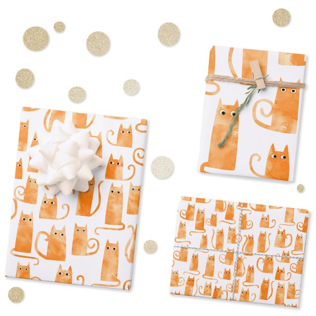 Hoja De Papel De Regalo Naranja Cat (Fun orange ginger cat watercolor gift wrapping paper sheets for animal lovers)
