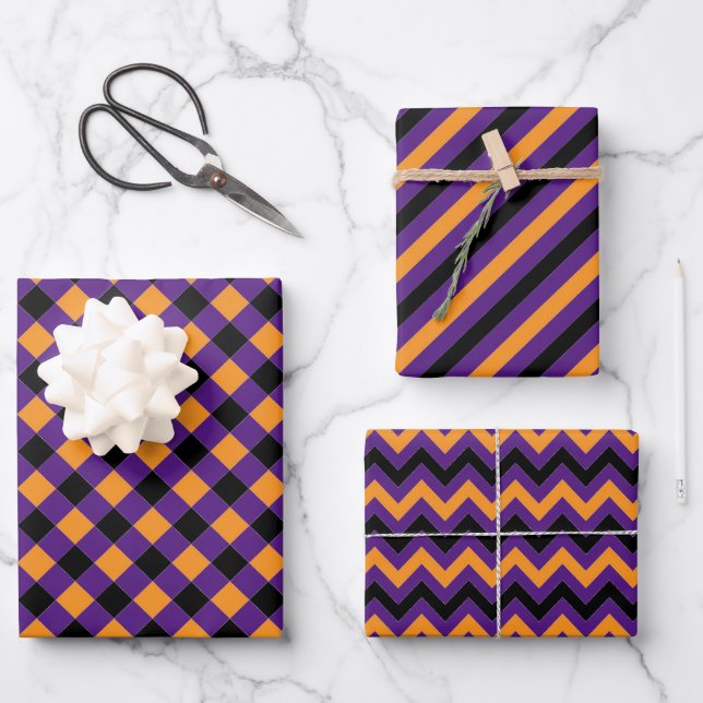 Hoja De Papel De Regalo Naranja Chevron negro rayado Halloween (Anverso)
