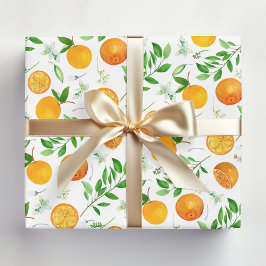 Hoja De Papel De Regalo Naranja Citrus Summer Floral Patrón Botánico
