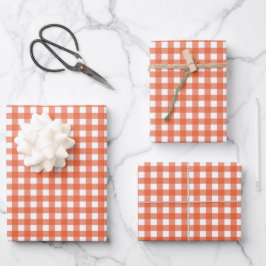 Hoja De Papel De Regalo Naranja Cute Vintage Gingham Plaid Pattern