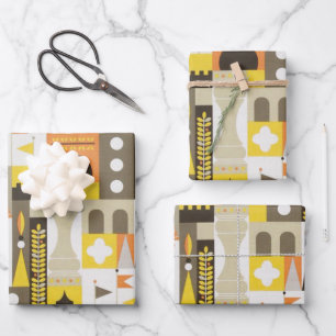 Hoja De Papel De Regalo Naranja de Bloques de Castillo