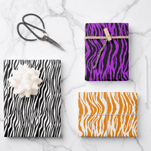 Hoja De Papel De Regalo Naranja de impresión animal Cebra blanca morada