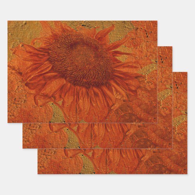 Hoja De Papel De Regalo Naranja de la cosecha del girasol Decoupage de la  (Set)