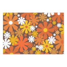 Naranja de patrón floral de los años 70 retro y ma