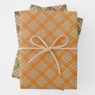 Hoja De Papel De Regalo Naranja Forestal Verde Tartán Faux Rustic Brown Kr