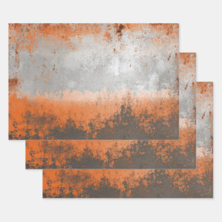 Hoja De Papel De Regalo Naranja Industrial y Metálico Plateado