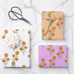 Hoja De Papel De Regalo Naranja Marigolds Botánico Floral Ilustrado A Mano