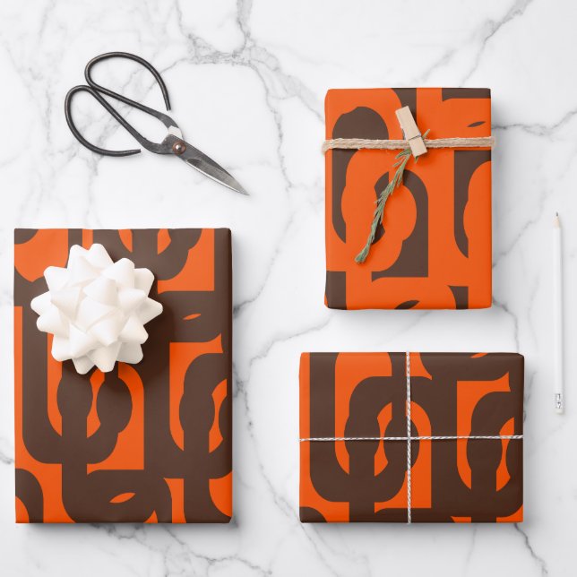 Hoja De Papel De Regalo Naranja marrón de mediados del siglo XX (Anverso)