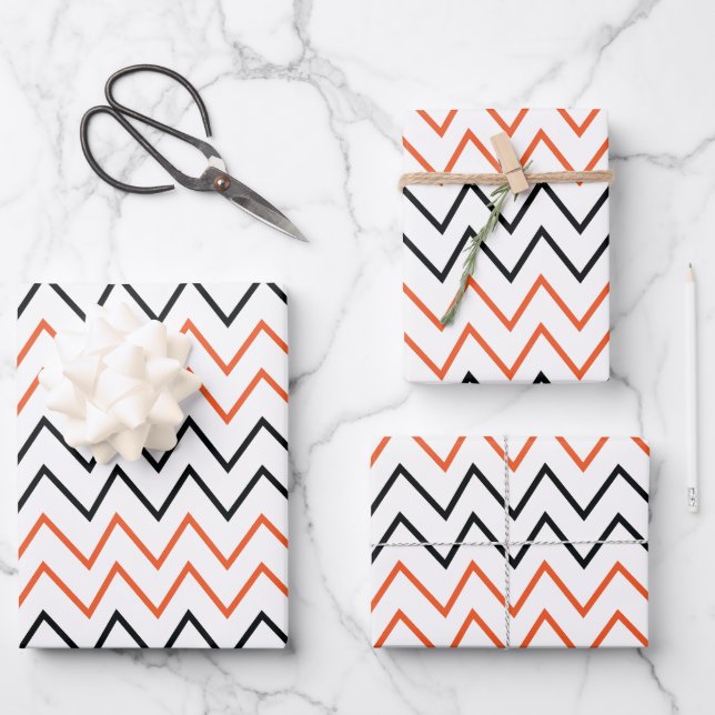 Hoja De Papel De Regalo Naranja Negro Chevron Zigzag (Anverso)