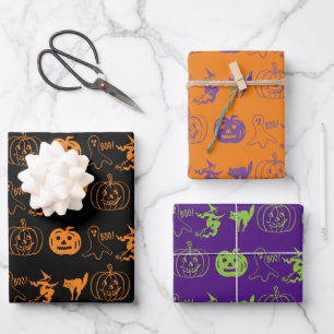 Hoja De Papel De Regalo Naranja negro de Halloween espantapájaros verde p