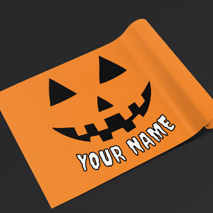Hoja De Papel De Regalo Naranja personalizado Calabaza Halloween su nombre