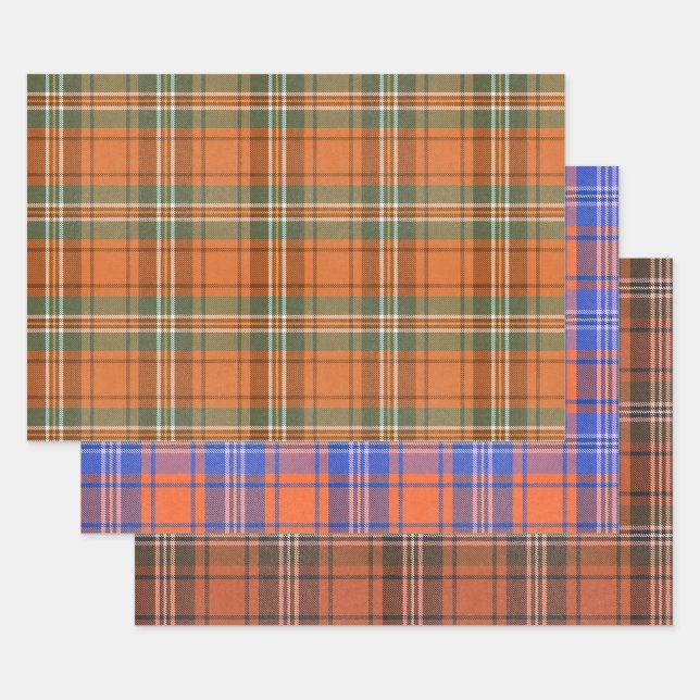 Hoja De Papel De Regalo Naranja Plaid Tartan Mix (Set)