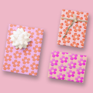 Hoja De Papel De Regalo Naranja preppy simple rosa caliente  pastel Rubor 