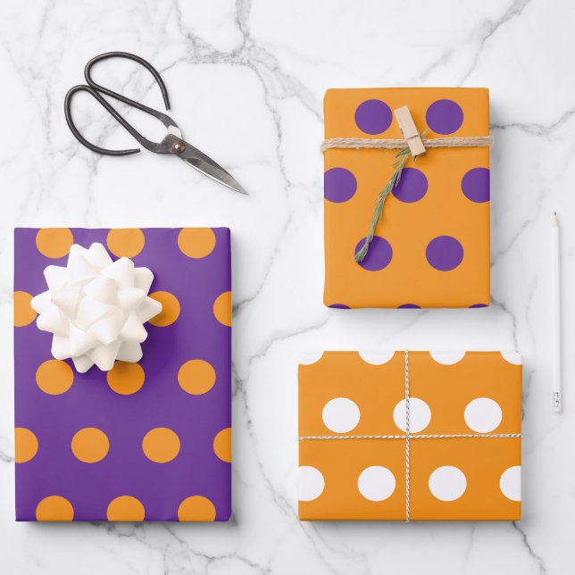Hoja De Papel De Regalo Naranja Púrpura Polka Círculos de puntos Patrón ge (Anverso)
