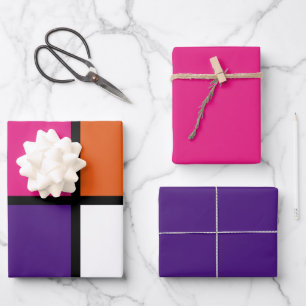 Hoja De Papel De Regalo Naranja, púrpura y rosa caliente Cuadrados de envo