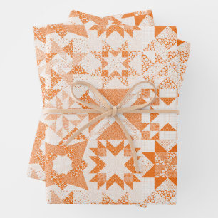 Hoja De Papel De Regalo Naranja Quilt de las estrellas de los parches trad