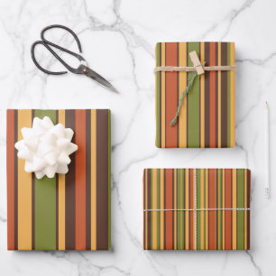 Hoja De Papel De Regalo Naranja retro 70 Stripes marrones aguacate mostaza