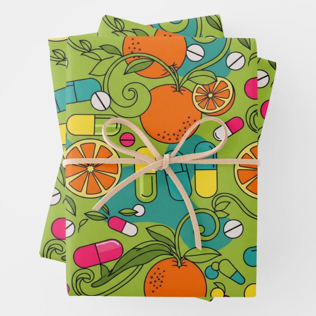 Hoja De Papel De Regalo Naranja Retro de Medicina y Farmacia (In situ)