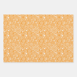 Hoja De Papel De Regalo Naranja Retro Paisley