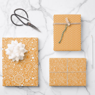 Hoja De Papel De Regalo Naranja Retro Paisley