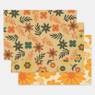 Hoja De Papel De Regalo Naranja retro vintage patrón de flor de los años 7