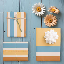 Hoja De Papel De Regalo Naranja retro vintage y franjas azules