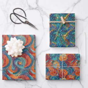 Hoja De Papel De Regalo Naranja Rojo Azul Turquoise Swirl
