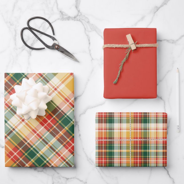 Hoja De Papel De Regalo Naranja, rojo, verde y amarillo (Anverso)