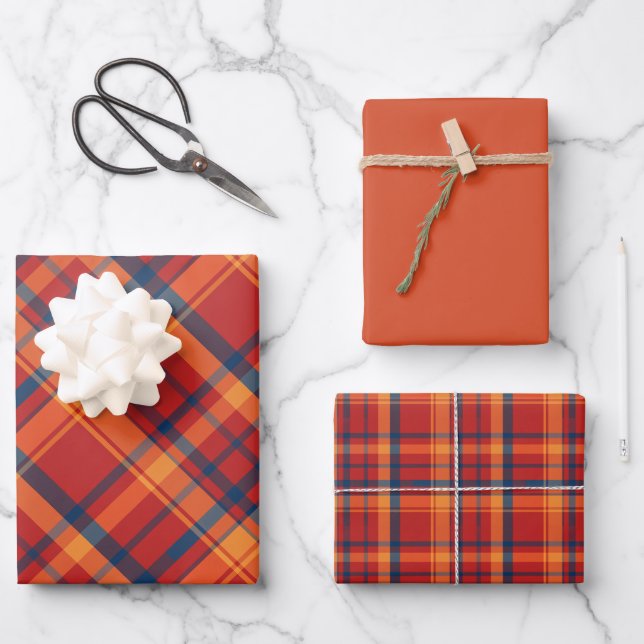 Hoja De Papel De Regalo Naranja, rojo y azul (Anverso)