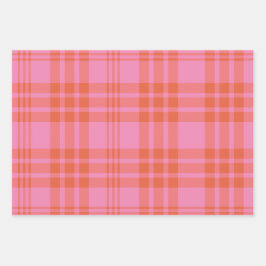 Hoja De Papel De Regalo Naranja Rosa Checkered Plaid Gingham