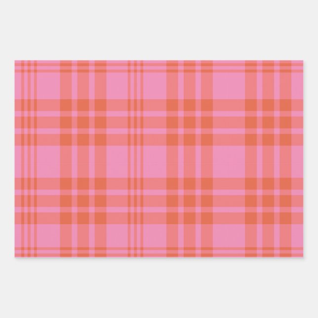 Hoja De Papel De Regalo Naranja Rosa Checkered Plaid Gingham (Anverso)