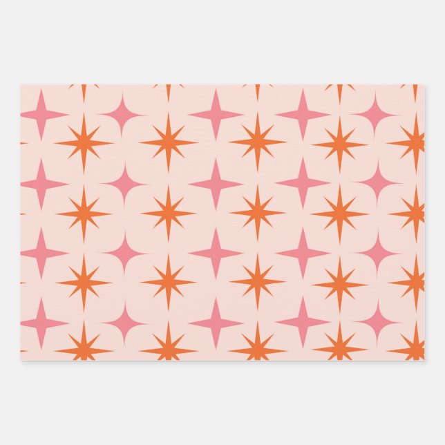 Hoja De Papel De Regalo Naranja rosa del patrón de estrenos retro de media (Anverso)
