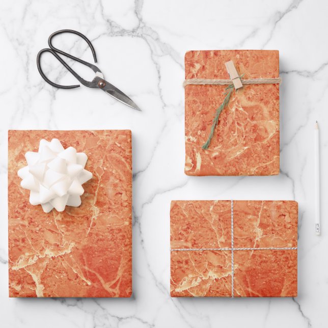 Hoja De Papel De Regalo Naranja Rosa Oro Marble Rojo Textura (Anverso)