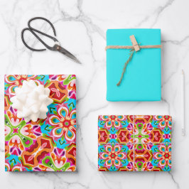 Hoja De Papel De Regalo Naranja, rosa, verde y azul