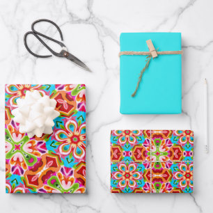 Hoja De Papel De Regalo Naranja, rosa, verde y azul
