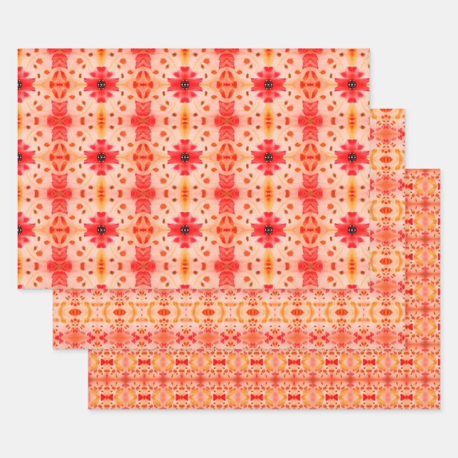 Hoja De Papel De Regalo Naranja rosa y rojo (Set)