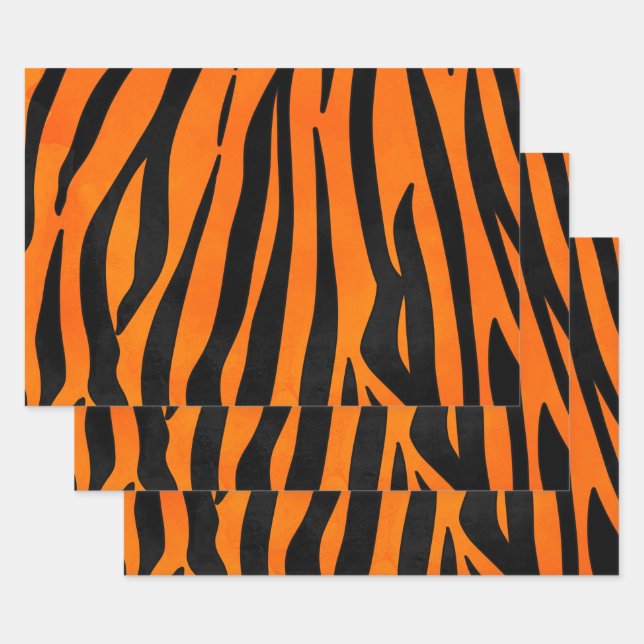 Hoja De Papel De Regalo Naranja salvaje tigre negro tira de tinta animal (Set)